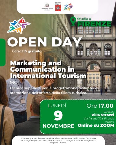 Open Day ITS MCT (Marketing and Communication in International Tourism) Firenze. Lunedì 9 novembre ore 17:00