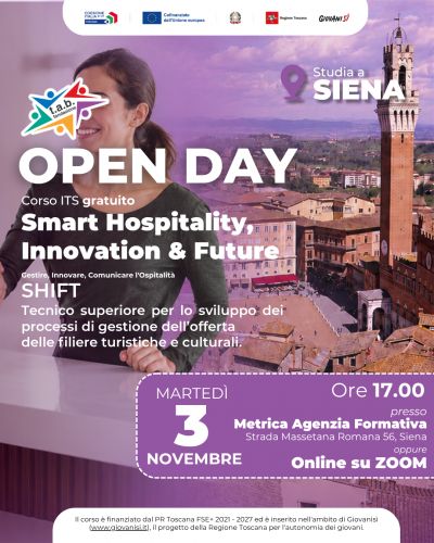 Open Day corso SHIFT - Smart Hospitality, Innovation & future, a Siena, 3/11/2026, ore 17:00