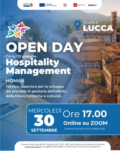 Open Day corso -  HOMA 8 – Hospitality, Operations, Marketing, Analysis, a Lucca, 30/09/2026 Ore 17:00