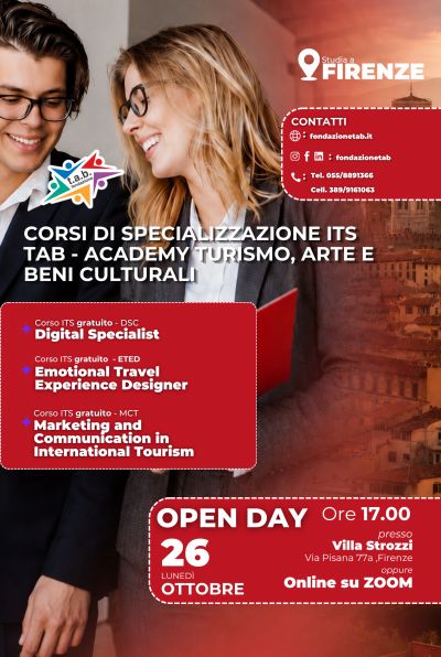 Open Day - ETED, DSC e MCT (Emotional Travel Experience Designer), (Digital Specialist), (Marketing and Communication in International Tourism) a Firenze 26/10/2026